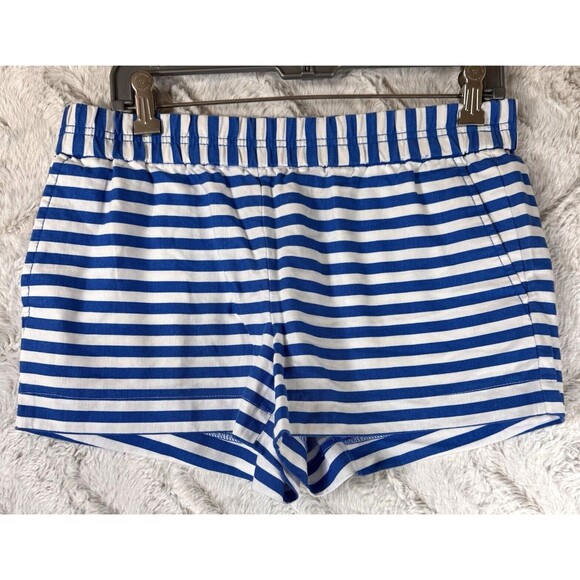 J. Crew Womens Shorts 6 Blue White Stripes Pull On Mini Linen Cotton Blend Beach - Picture 2 of 8